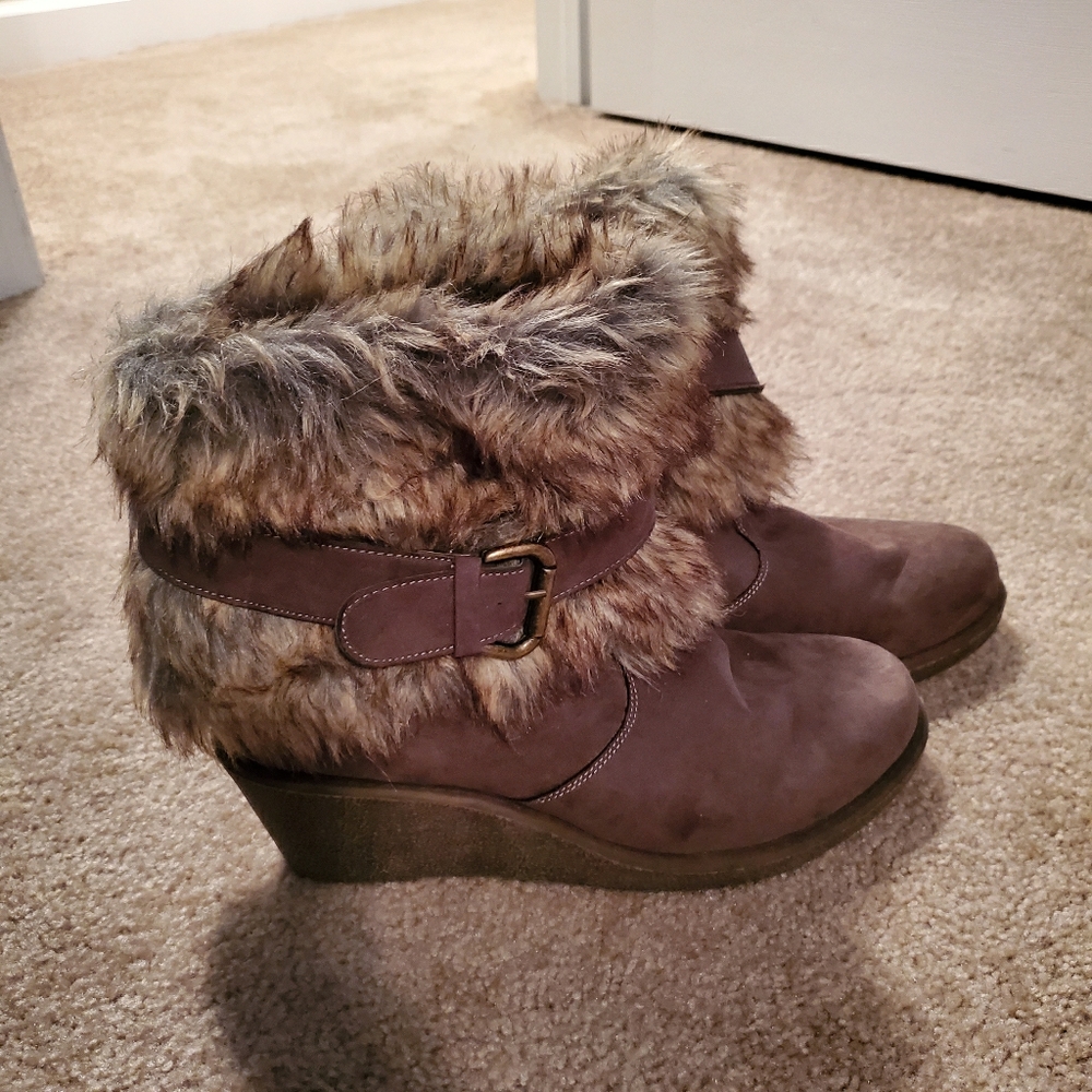 Union Bay Fur Wedge Ankle Boot